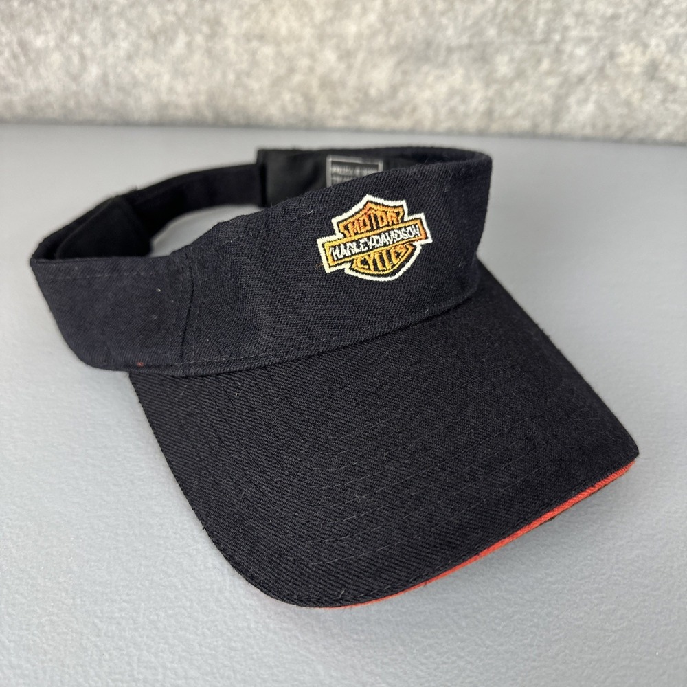 Vintage Harley Davidson Visor Hat Black Orange Bar & Shield Motorcycle Biker Cap